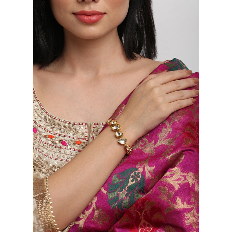 Gold Plated Kundan Charm Bracelet - JD986594657