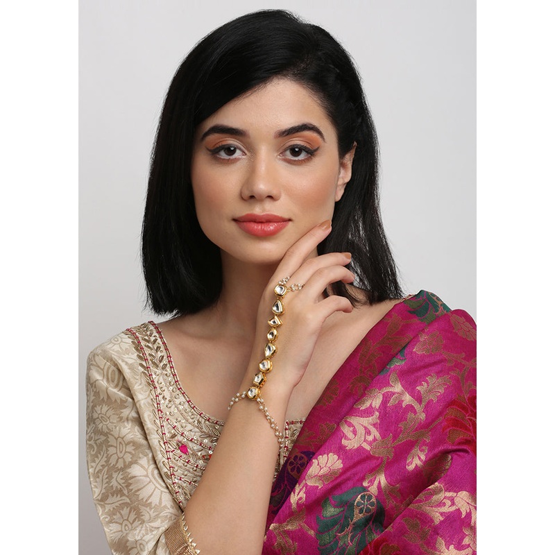 Gold Plated Kundan Charm Bracelet - JD986594660
