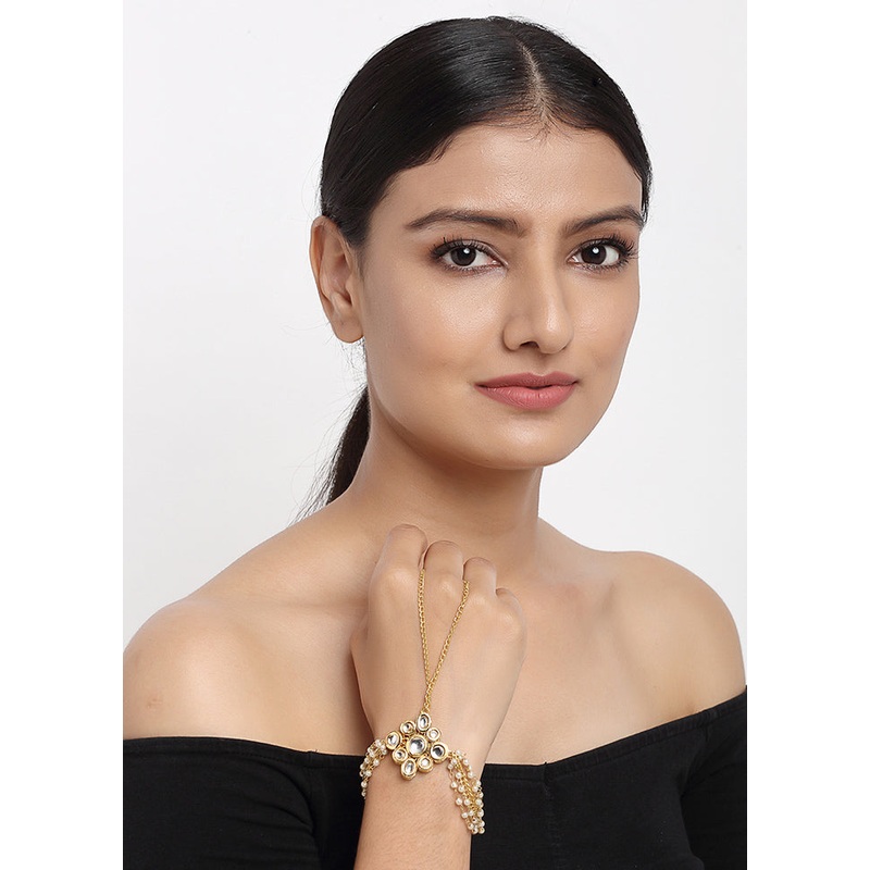 Gold Plated Kundan Charm Bracelet - JD986594513