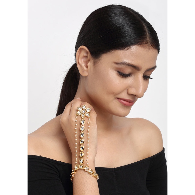Gold Plated Kundan Charm Bracelet - JD986594514