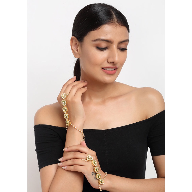 Gold Plated Kundan Charm Bracelet - JD986594515