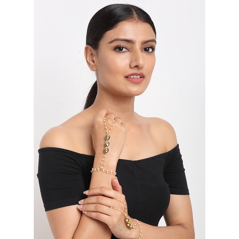 Gold Plated Kundan Charm Bracelet - JD986594516