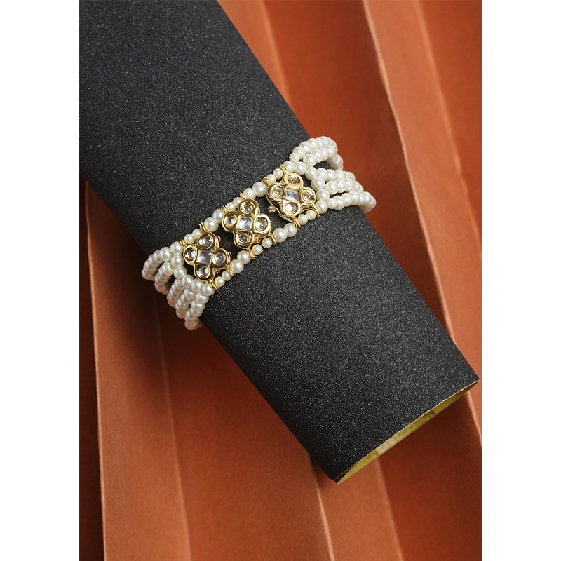 Gold Plated Kundan Charm Bracelet - JD986594517