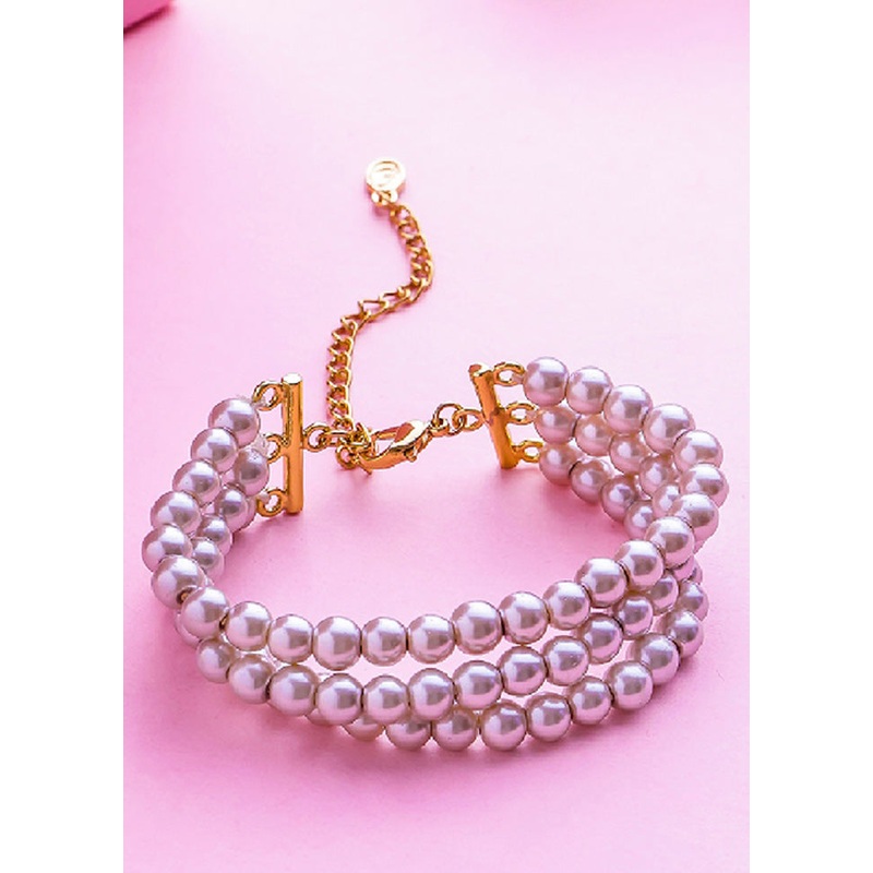 Gold Plated 3 Line Shimmering Pearl Bracelet - JD986594166