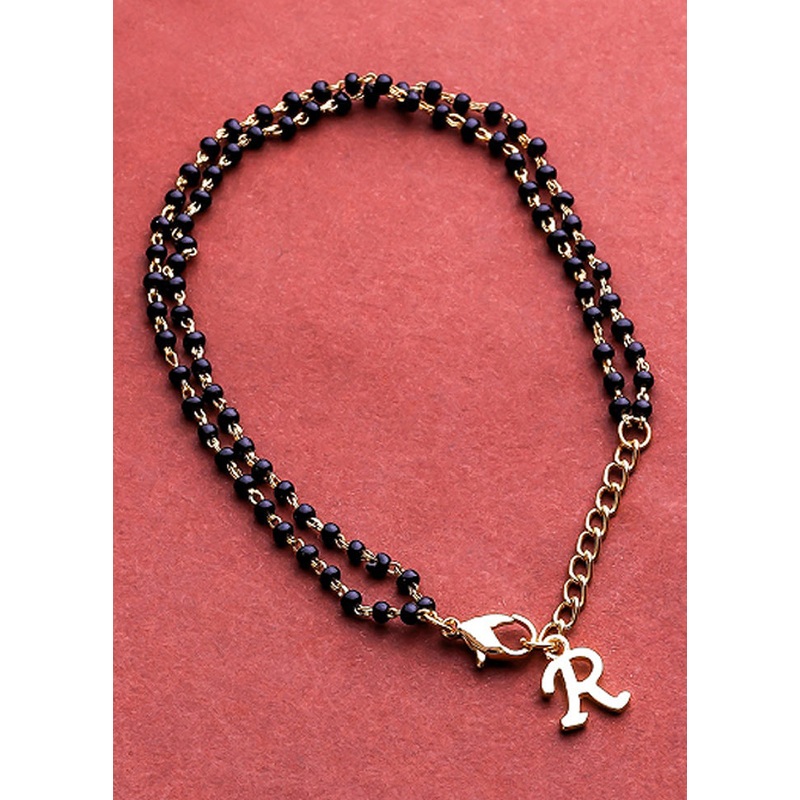 Gold Plated Classic Alphabet R Mangalsutra Bracelet - JD986594154