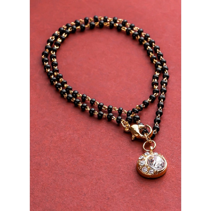 Gold Plated Drop Shaped Mangalsutra Bracelet With Crystal - JD986594178