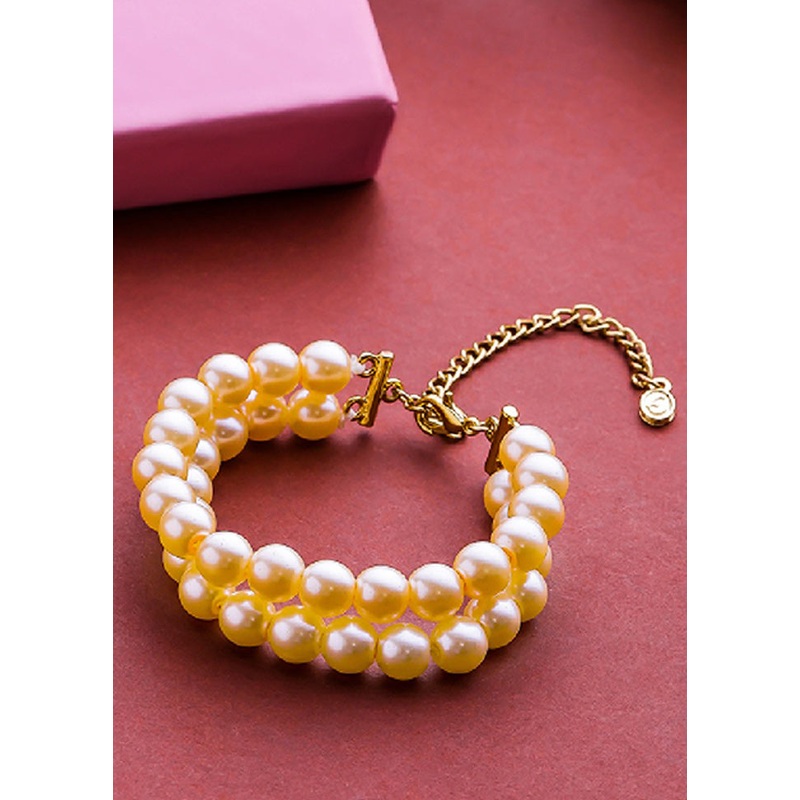 Gold Plated Sterlling 2 Line Pearl Bracelet - JD986594168