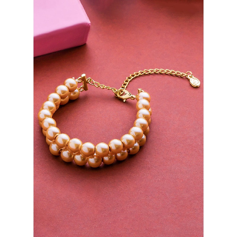 Gold Plated Two Line Glowing Pearl Bracelet - JD986594165