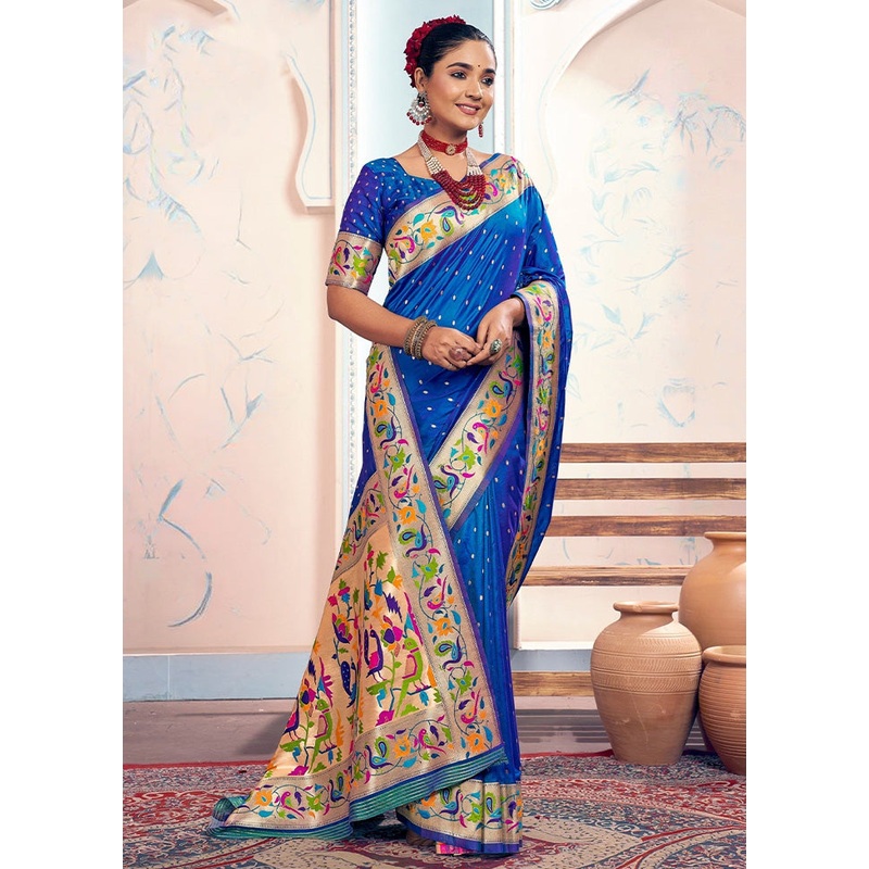 Blue Spun Silk Saree With Blouse Piece - JD986593852