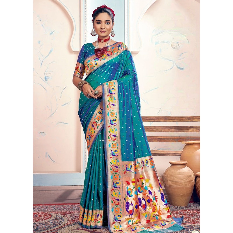 Blue Spun Silk Saree With Blouse Piece - JD986593853