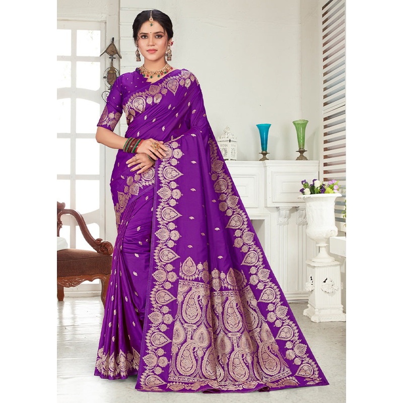 Blue Spun Silk Saree With Blouse Piece - JD986593855