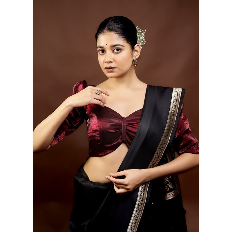 Dark Maroon Tissue Designer Blouse - JD986593874