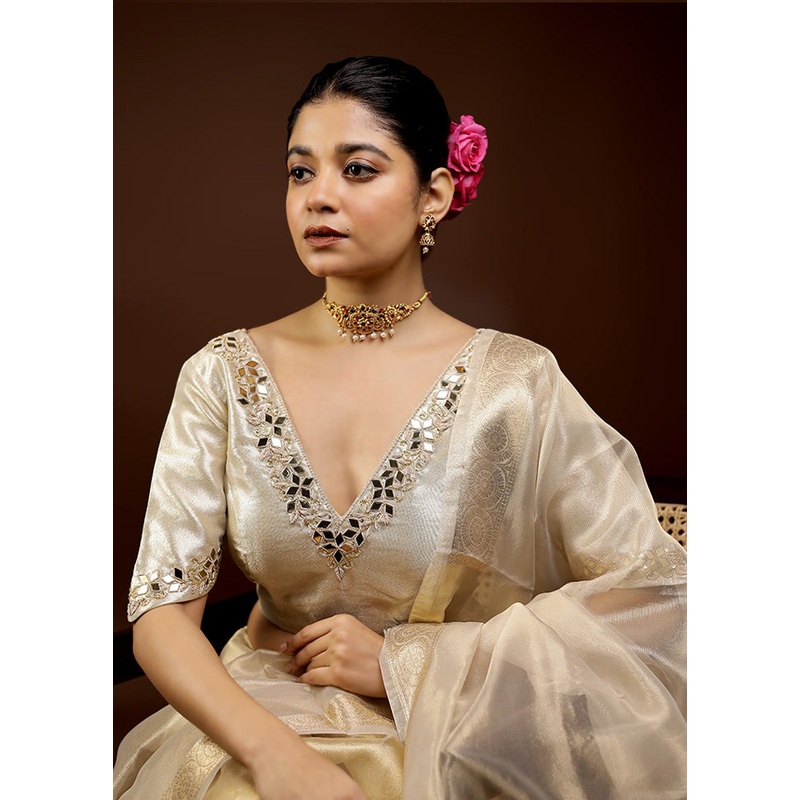 Gold Tissue Designer Blouse - JD986593860