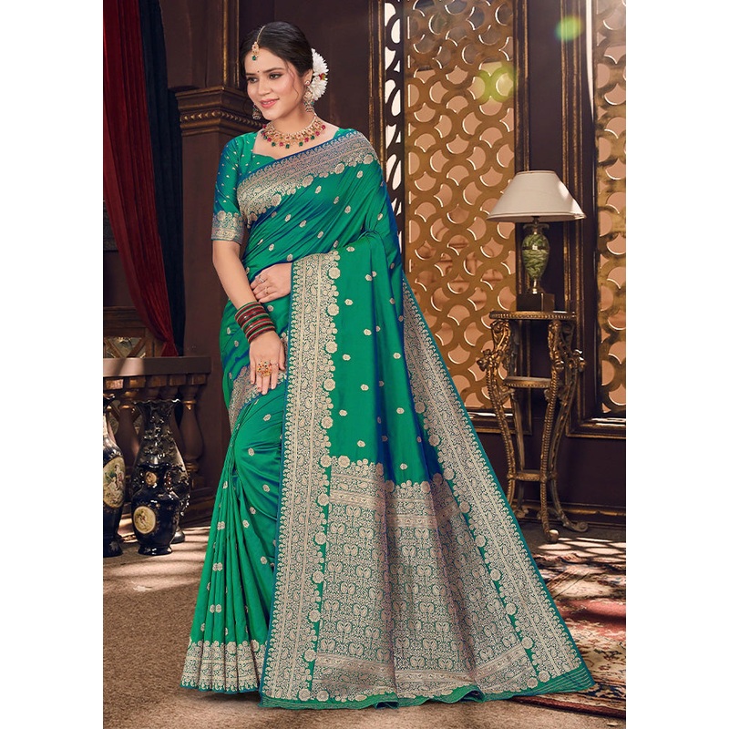 Green Spun Silk Saree With Blouse Piece - JD986593849