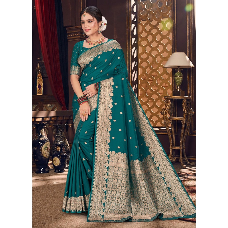 Green Spun Silk Saree With Blouse Piece - JD986593850