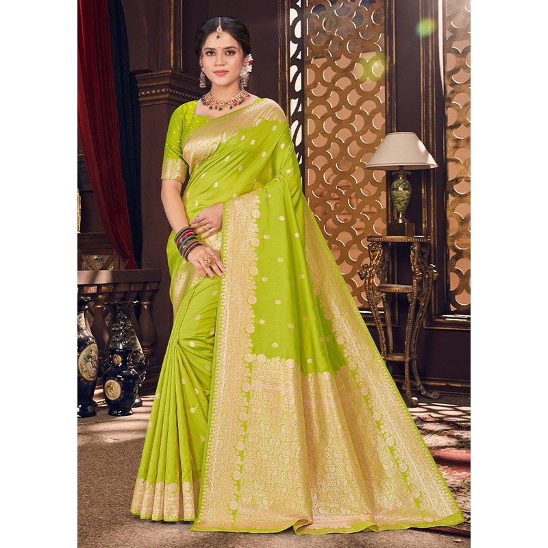 Lemon Green Spun Silk Saree With Blouse Piece - JD986593847