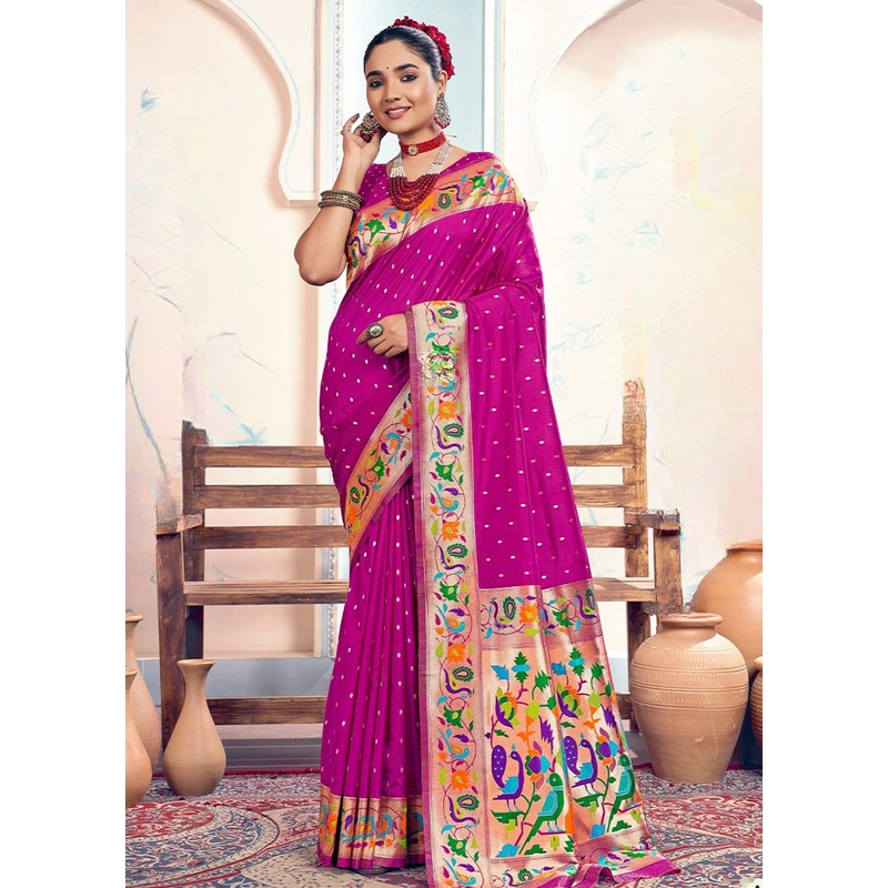 Pink Spun Silk Saree With Blouse Piece - JD986593842