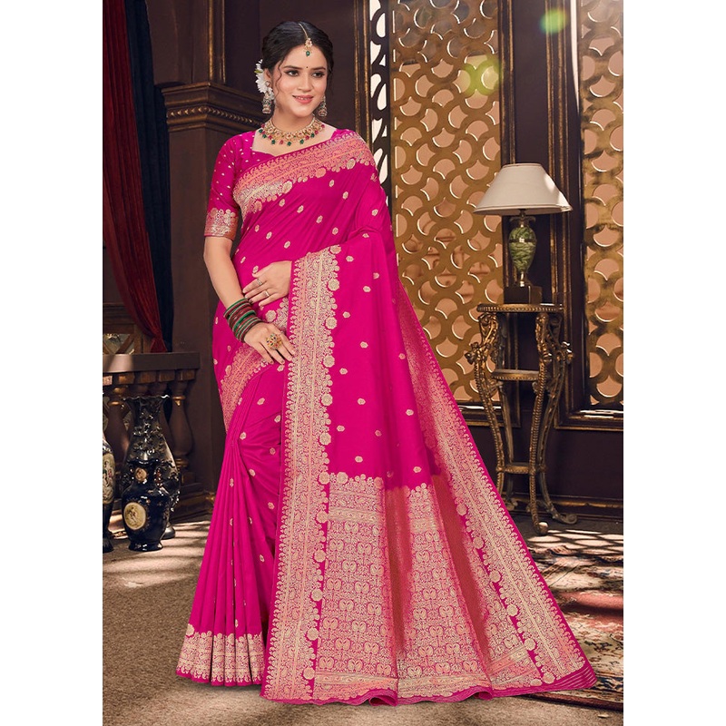 Pink Spun Silk Saree With Blouse Piece - JD986593843
