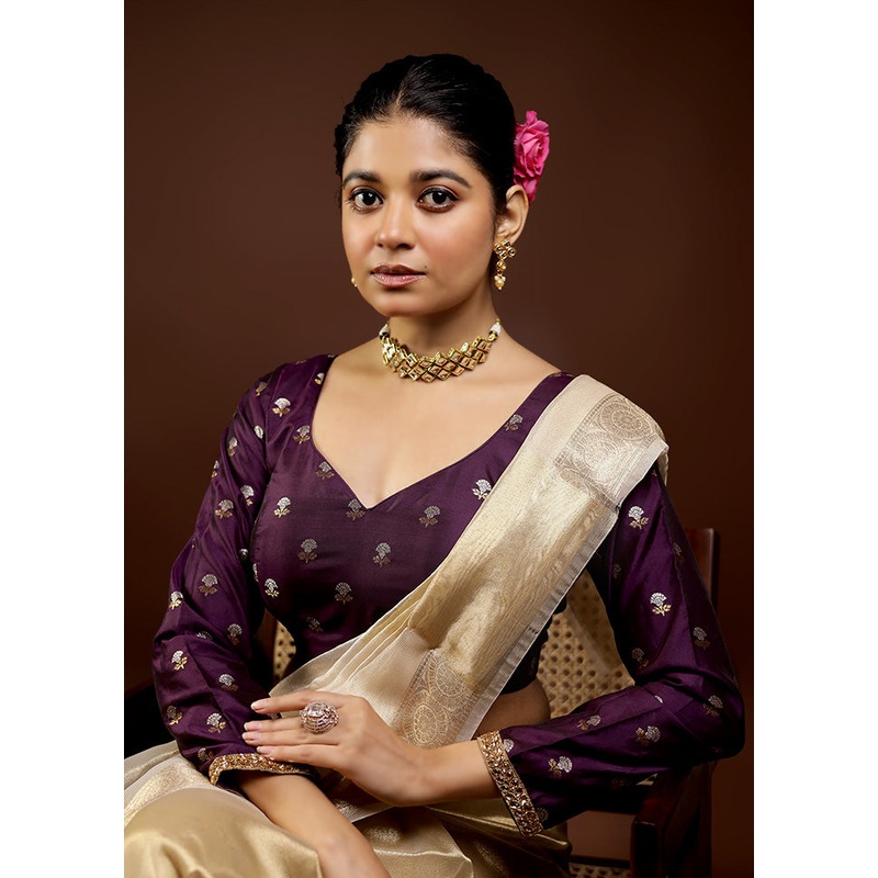 Purple Brocade Designer Blouse - JD986593872