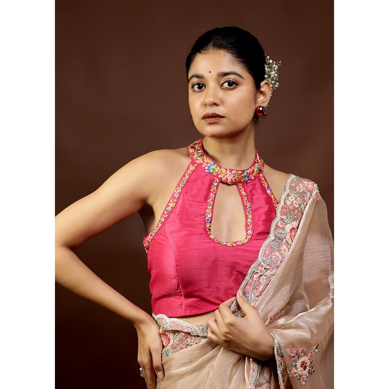 Rani Pink Raw Silk Designer Blouse - JD986593869