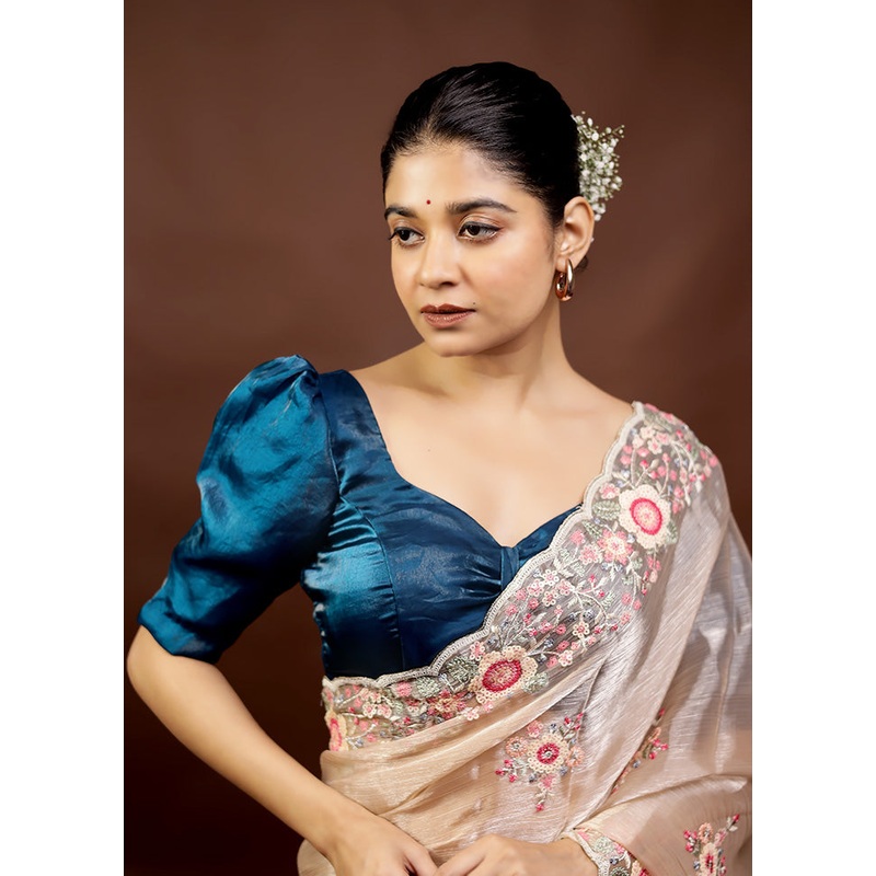 Teal Green Tissue Designer Blouse - JD986593862