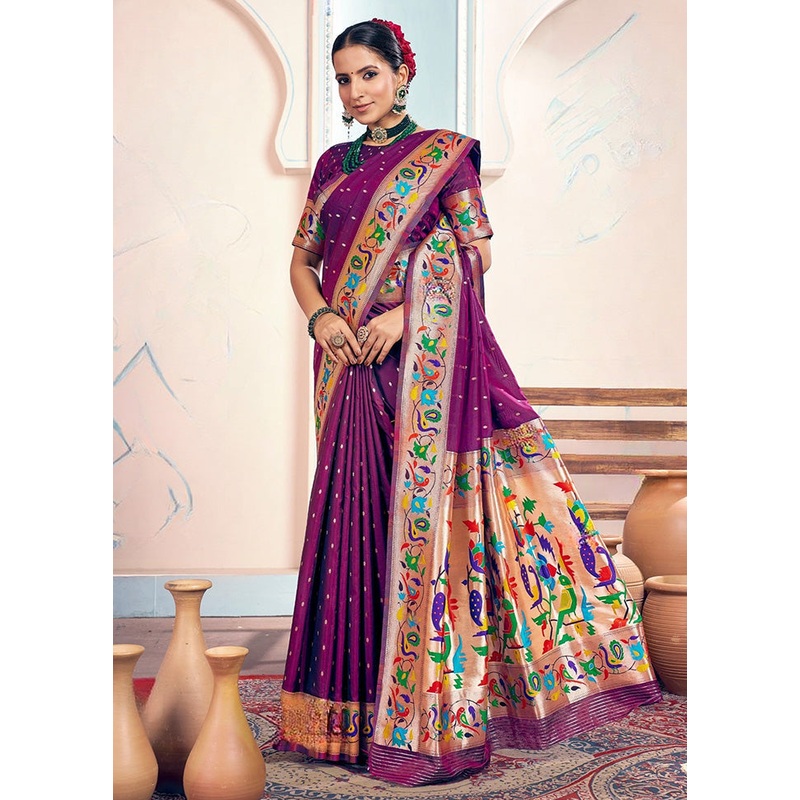 Wine Spun Silk Saree With Blouse Piece - JD986593837