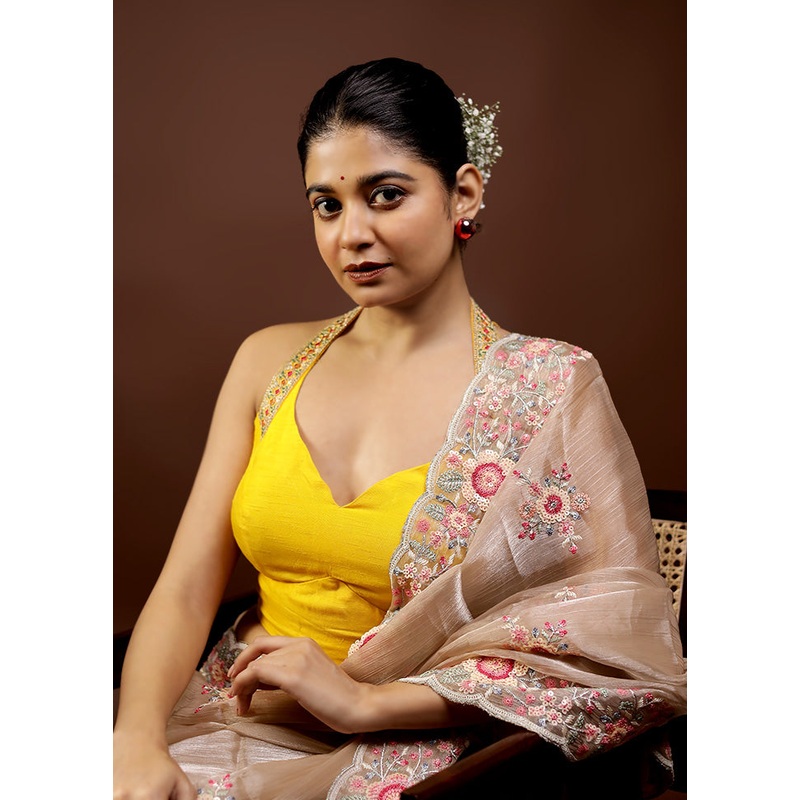 Yellow Pure Silk Designer Blouse - JD986593858