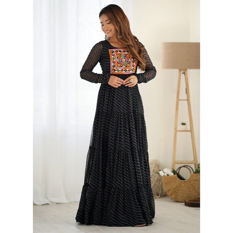 Black Readymade Pure Georgette Indian Dress - JD986593775