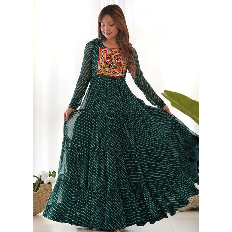 Green Readymade Pure Georgette Indian Dress - JD986593774