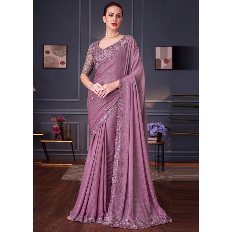 Lavender Spun Silk Saree With Blouse Piece - JD986593760