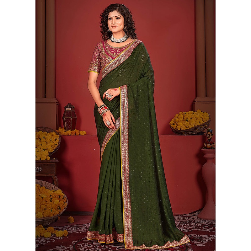 Mehendi Spun Silk Saree With Blouse Piece - JD986593755