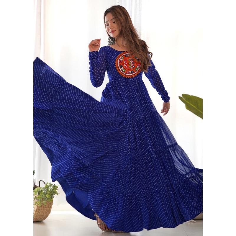 Navy Blue Readymade Pure Georgette Indian Dress - JD986593773