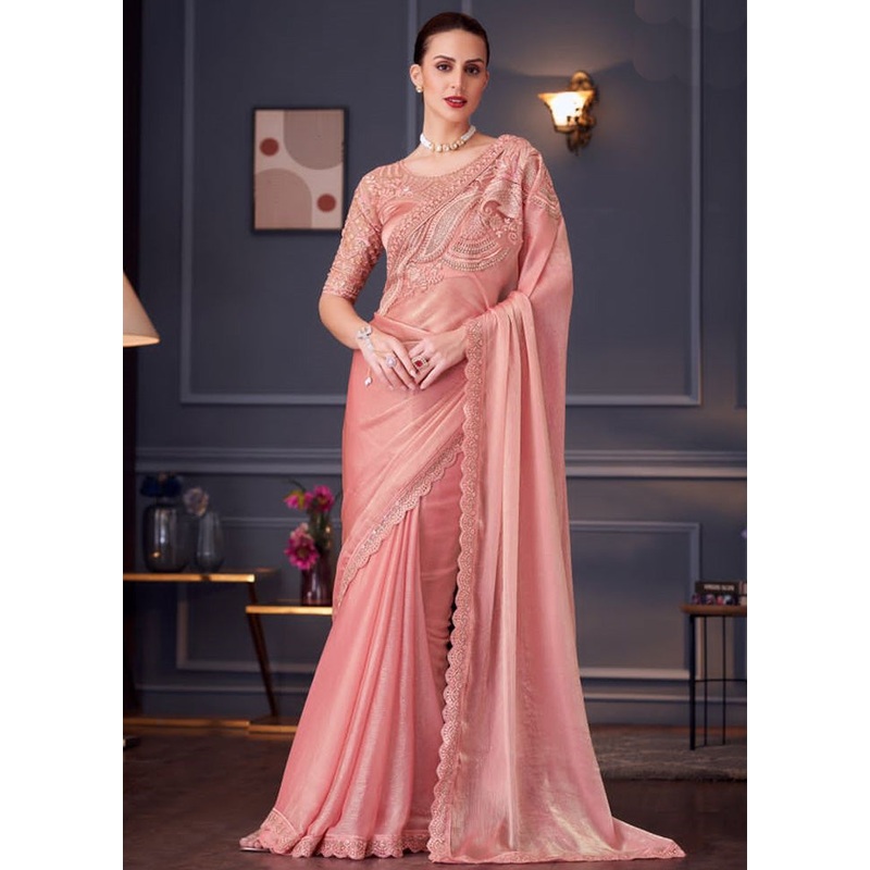 Peach Chiffon Silk Saree With Blouse Piece - JD986593758