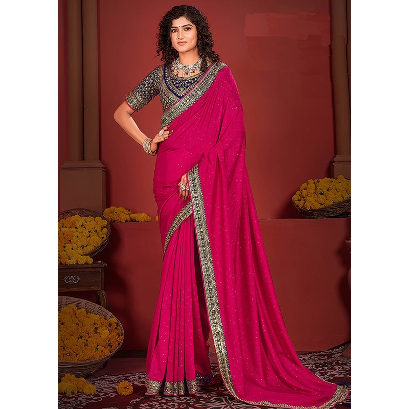 Pink Spun Silk Saree With Blouse Piece - JD986593754