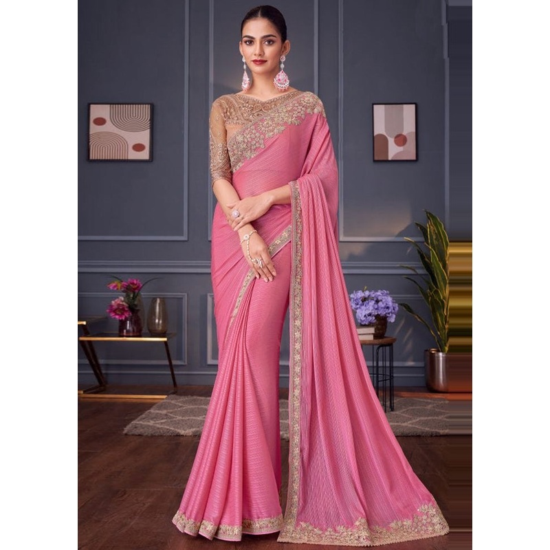Pink Spun Silk Saree With Blouse Piece - JD986593767