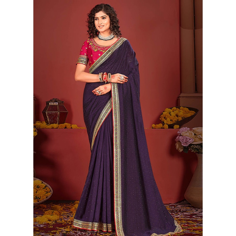 Purple Spun Silk Saree With Blouse Piece - JD986593746