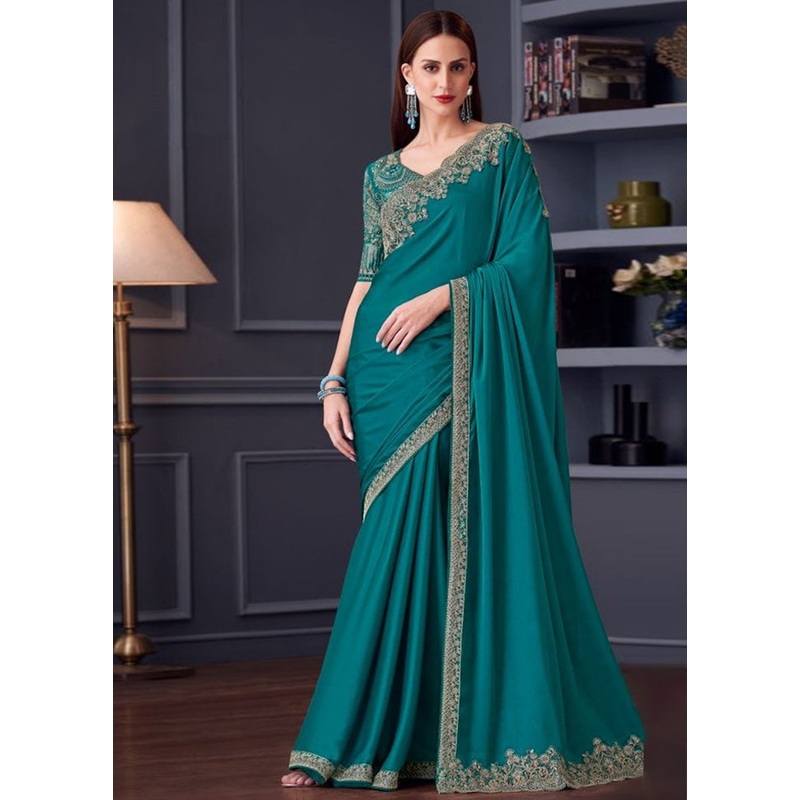 Rama Chiffon Silk Saree With Blouse Piece - JD986593771