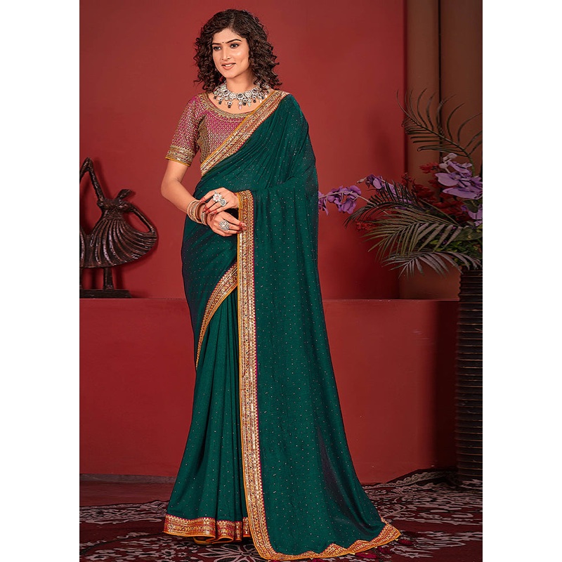 Rama Green Spun Silk Saree With Blouse Piece - JD986593747
