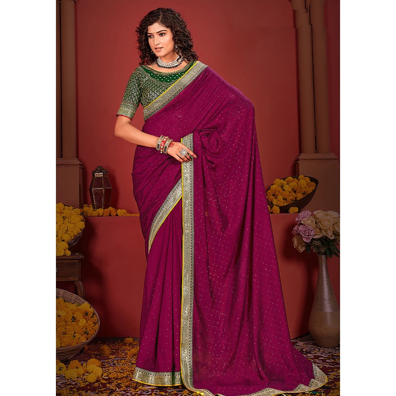 Wine Spun Silk Saree With Blouse Piece - JD986593750