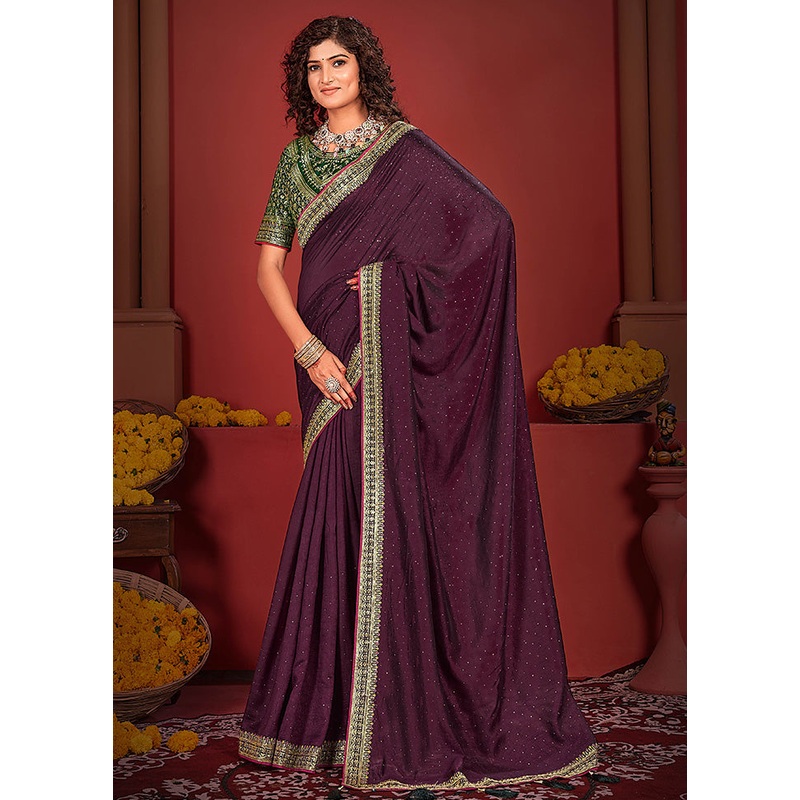 Wine Spun Silk Saree With Blouse Piece - JD986593752