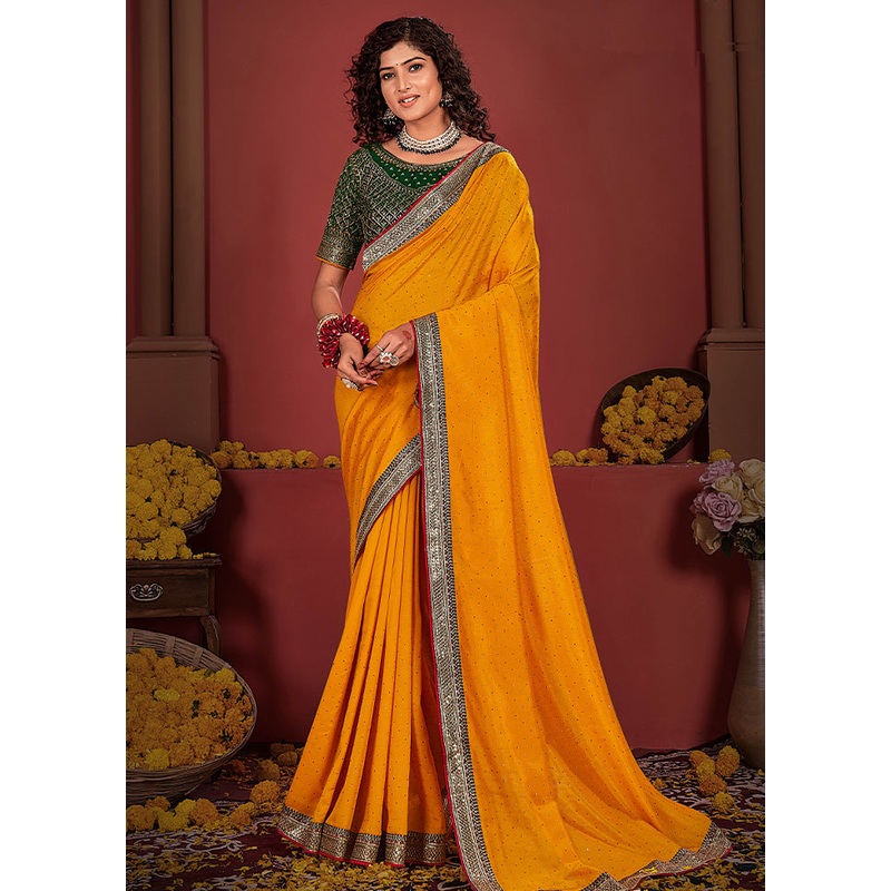 Yellow Spun Silk Saree With Blouse Piece - JD986593748