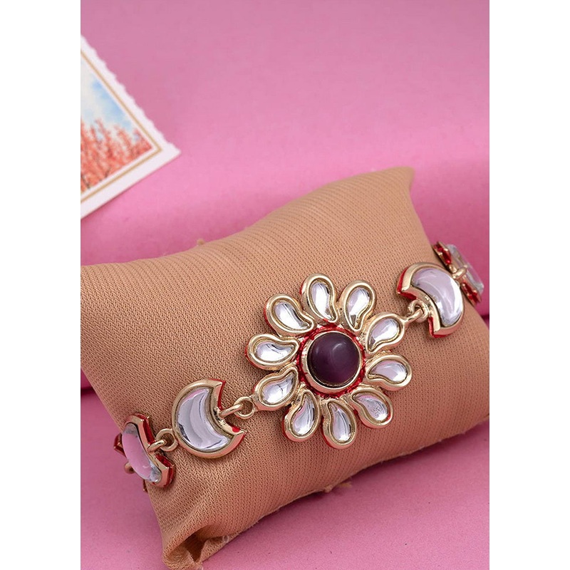Estele Gold Plated Traditional Kundan Bracelet - JD986592936