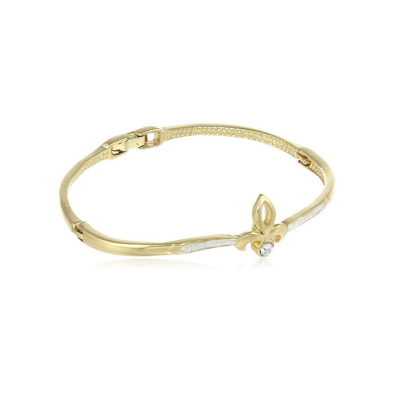 Estele Gold Plated Wave 6 Stone Flower Cuff Bracelet - JD986593039