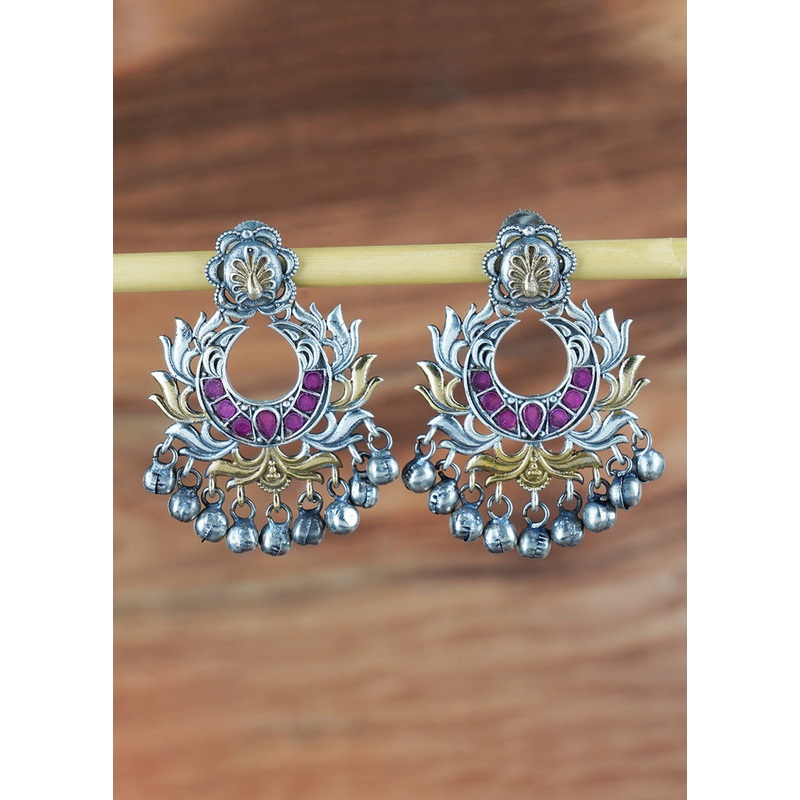 Beaded Leaf Pattern Dual Tone Brass Earrings - JD986592274
