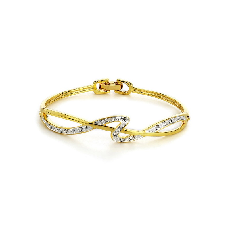 Estelle Gold Plated White Crystal Stone Bangle Bracelet - JD986591948