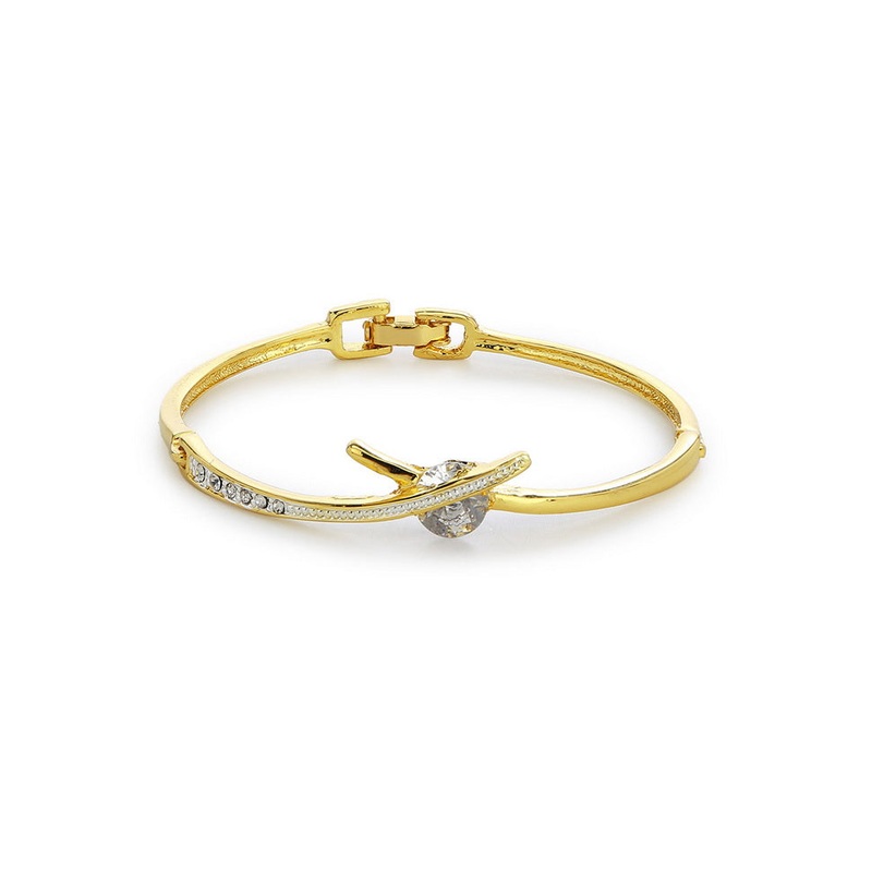 Estelle Gold Plated White Crystal Stone Designer Bangle Bracelet - JD986591949