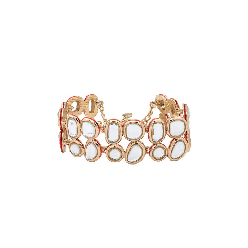 Estelle Traditional Gold Tone Kundan Double line Wrap bracelet - JD986591919