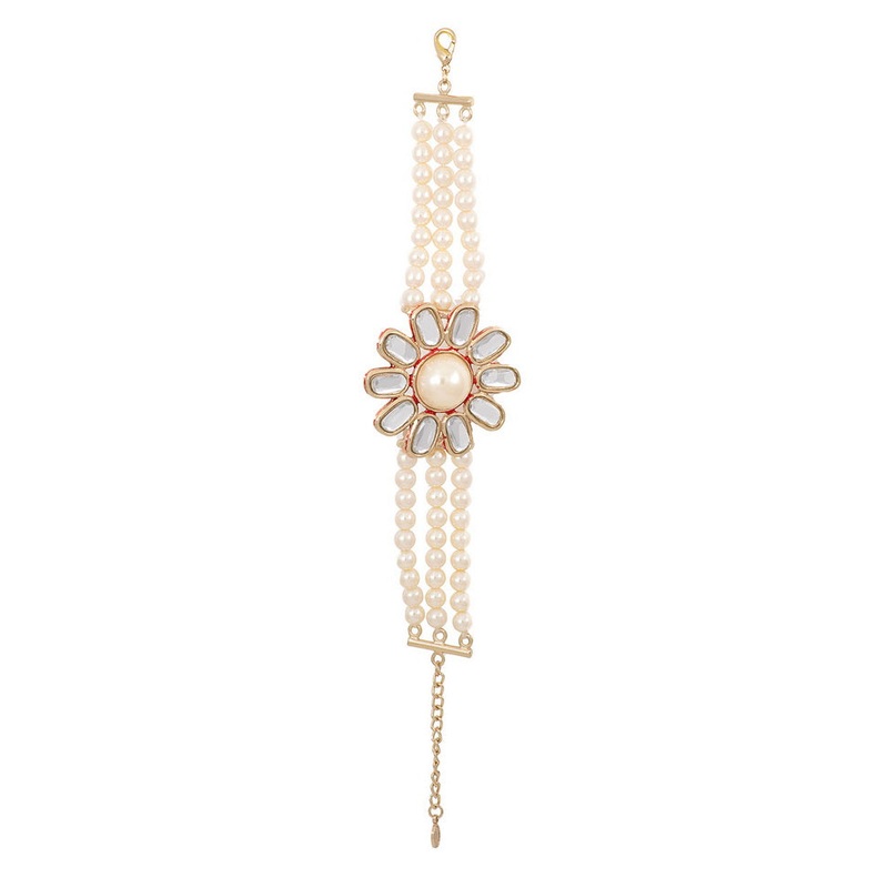 Estelle Traditional Gold tone Pearl Flower Kundan Bracelet - JD986591916