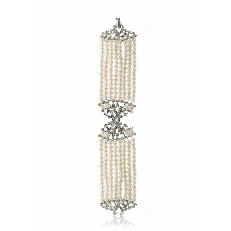 Estelle White Faux Pearl Charm Bracelet With Austrian Crystals - JD986591866