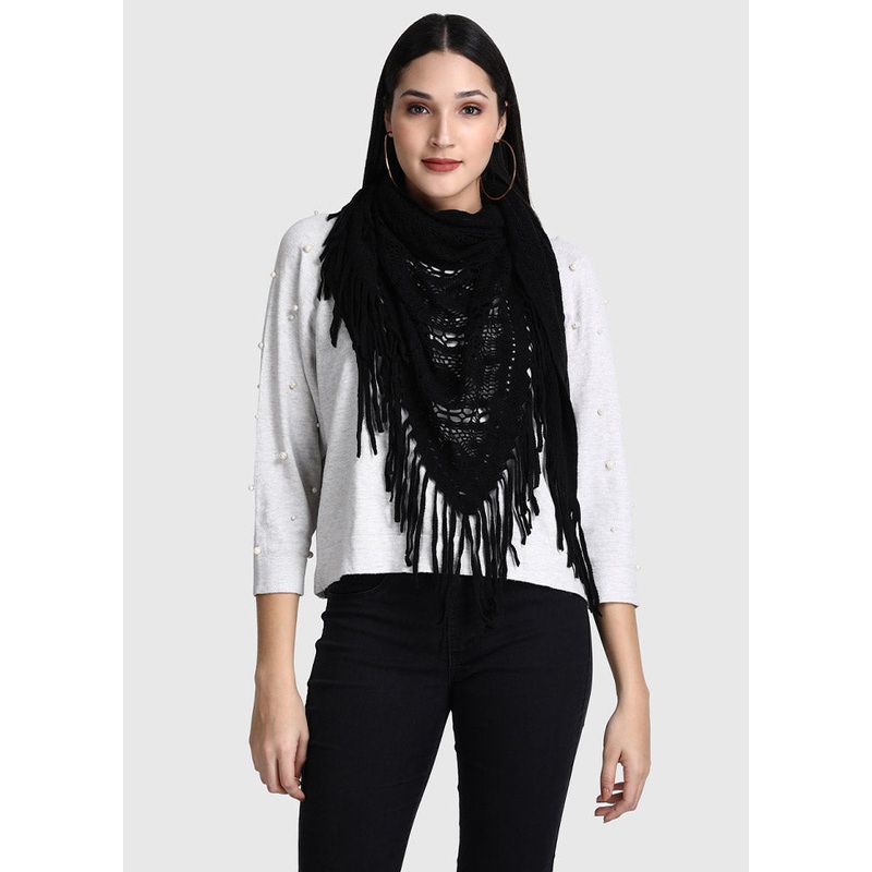 Black Acrylic Knitted Scarf - JD986591678